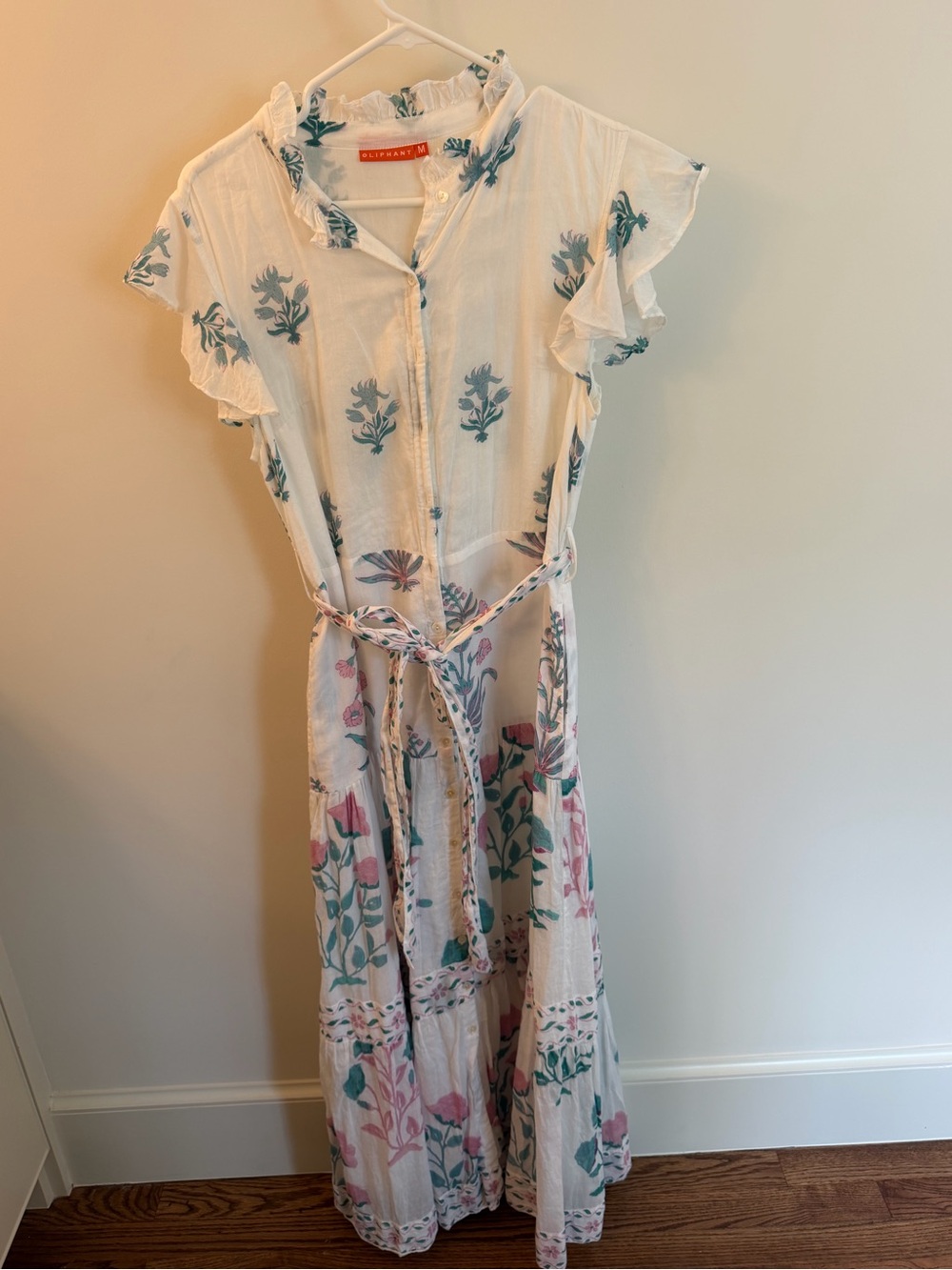 Oliphant White Maxi Dress with Pink and Green Floral Print